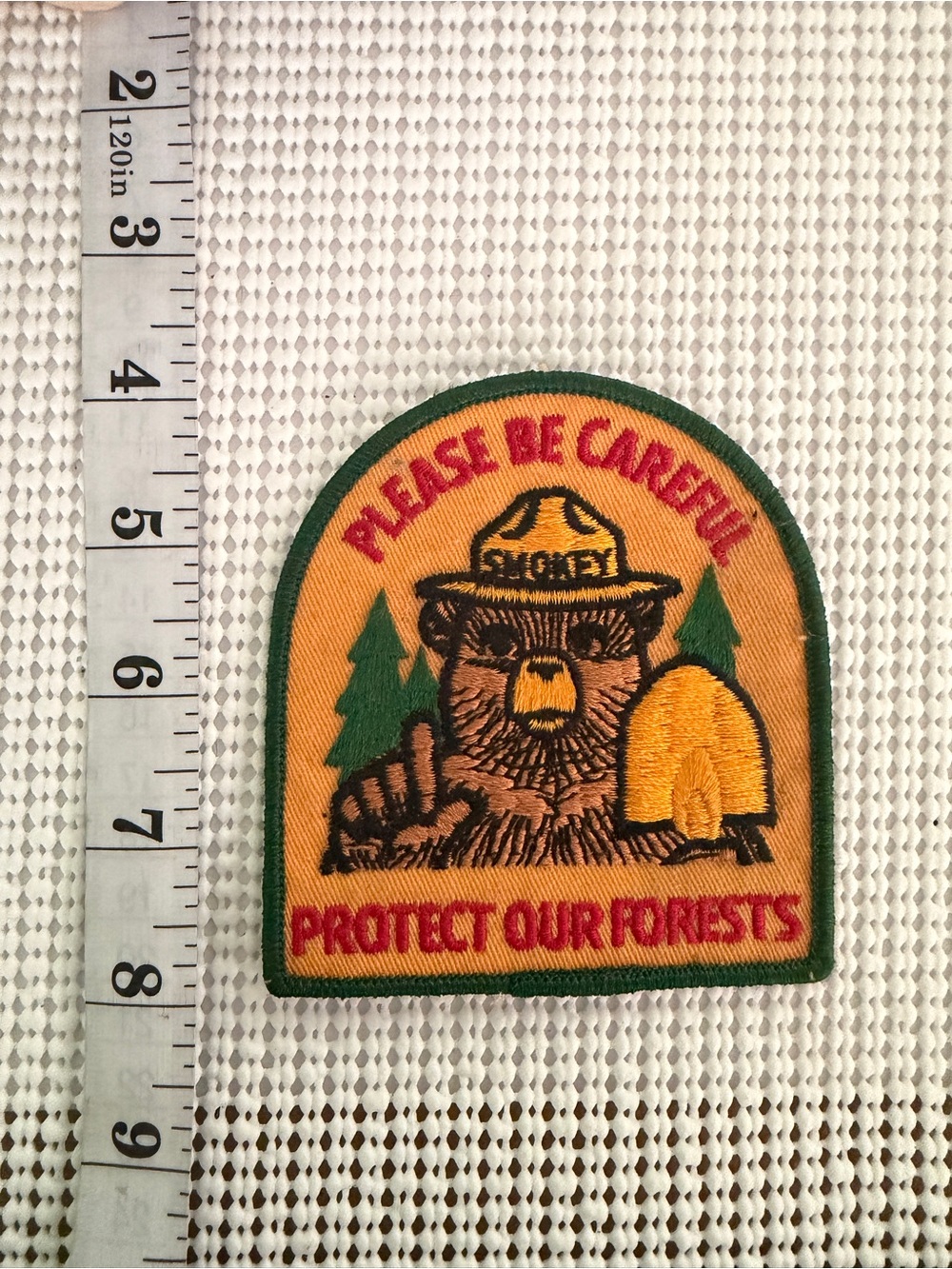 Vintage Smokey Bear 'Protect Our Forests' Patch - Yellow, Brown, Green
